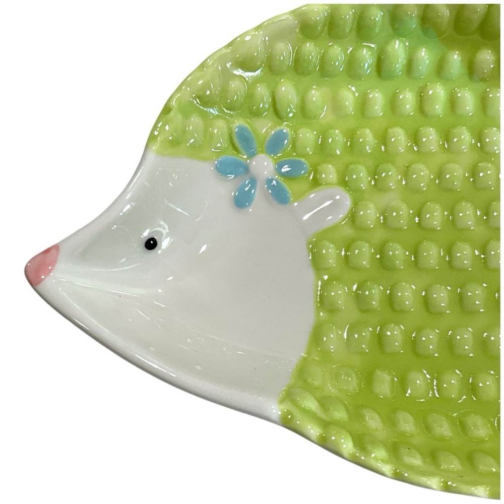 VTG Pier 1 Hedgehog Dish Spoon Rest Ceramic Lime Green Discontinued Kitschy Cute - Picture 3 of 7